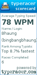 Scorecard for user bingbangbhaung