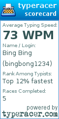 Scorecard for user bingbong1234