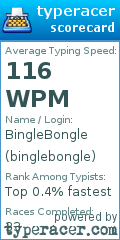 Scorecard for user binglebongle