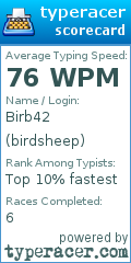 Scorecard for user birdsheep