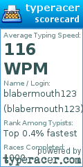 Scorecard for user blabermouth123