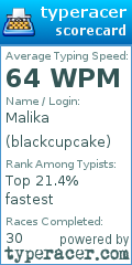 Scorecard for user blackcupcake