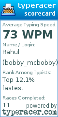 Scorecard for user bobby_mcbobby