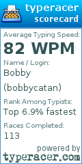 Scorecard for user bobbycatan