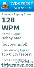 Scorecard for user bobbymaclol