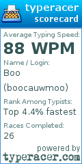 Scorecard for user boocauwmoo