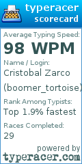 Scorecard for user boomer_tortoise