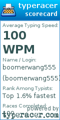 Scorecard for user boomerwang555