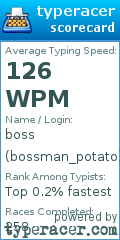 Scorecard for user bossman_potato