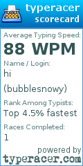 Scorecard for user bubblesnowy