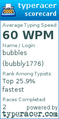 Scorecard for user bubbly1776