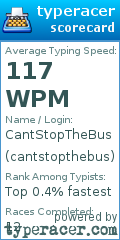 Scorecard for user cantstopthebus