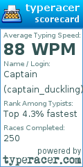 Scorecard for user captain_duckling
