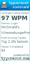 Scorecard for user cheeseburgerfrommcdonalds
