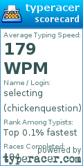 Scorecard for user chickenquestion