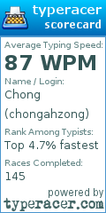 Scorecard for user chongahzong