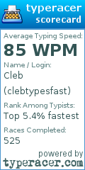 Scorecard for user clebtypesfast