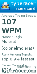 Scorecard for user colonelmolerat