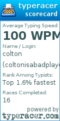 Scorecard for user coltonisabadplayer