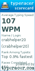 Scorecard for user crabhelper20