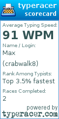 Scorecard for user crabwalk8