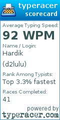 Scorecard for user d2lulu