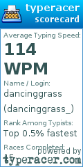 Scorecard for user dancinggrass_