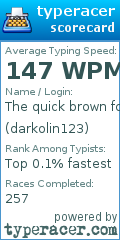 Scorecard for user darkolin123
