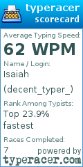 Scorecard for user decent_typer_