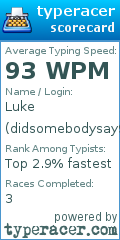 Scorecard for user didsomebodysay90wpm