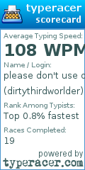 Scorecard for user dirtythirdworlder
