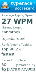 Scorecard for user djakbaroov