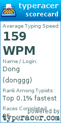 TypeRacer.com scorecard for user donggg