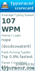 Scorecard for user doodoowater9