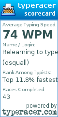 Scorecard for user dsquall