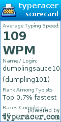 Scorecard for user dumpling101