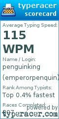 Scorecard for user emperorpenquin