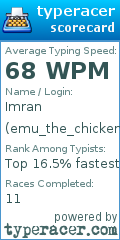 Scorecard for user emu_the_chicken