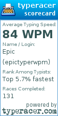 Scorecard for user epictyperwpm