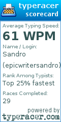 Scorecard for user epicwritersandro
