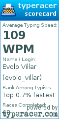 Scorecard for user evolo_villar