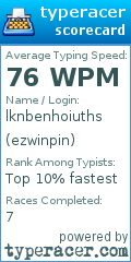 Scorecard for user ezwinpin