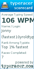 Scorecard for user fastest10yroldtypist