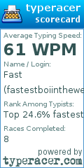 Scorecard for user fastestboiinthewest