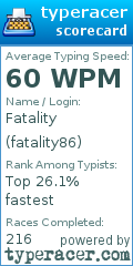 Scorecard for user fatality86