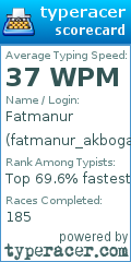 Scorecard for user fatmanur_akboga