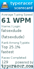 Scorecard for user fatsexdude