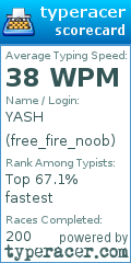 Scorecard for user free_fire_noob