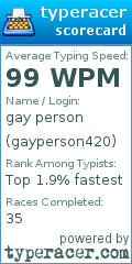 Scorecard for user gayperson420