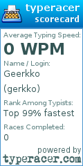 Scorecard for user gerkko